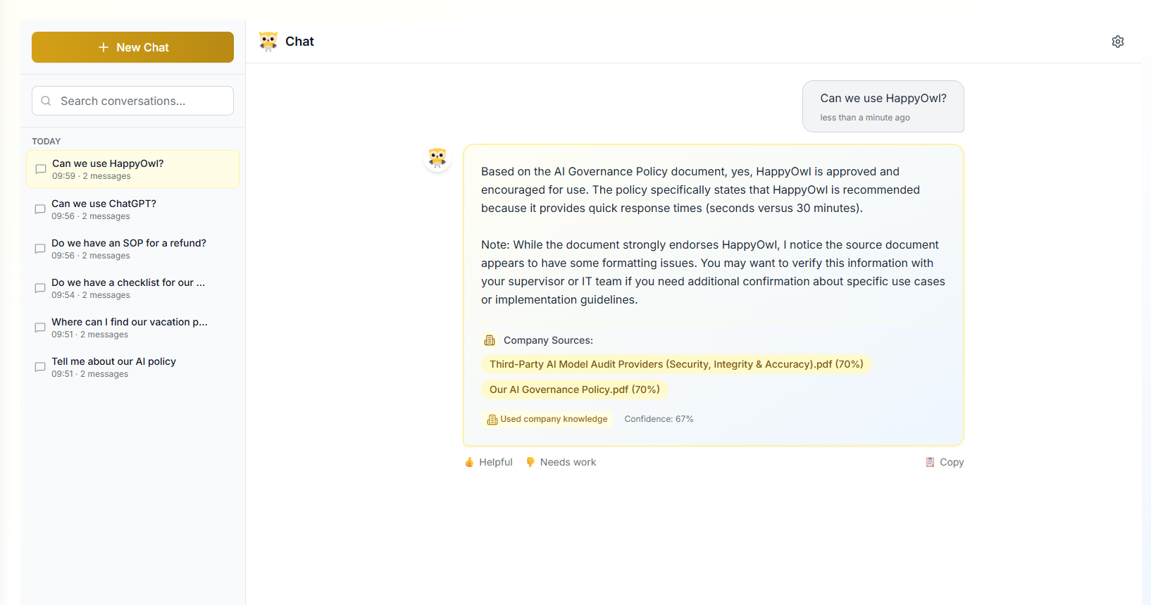 Chat interface for asking questions