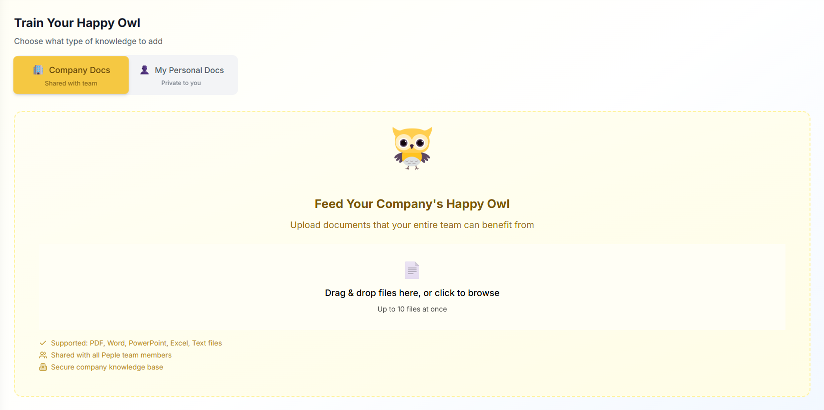 Dual upload interface for company and personal documents